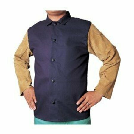 WELDAS Alliance COOL FR Jacket, 9oz Cotton FR w/30inch Leather sleeves, Size: Large, Color: Navy blue 33-8060L